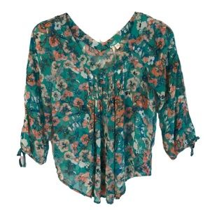 Lauren Conrad Green Floral Button Down Blouse